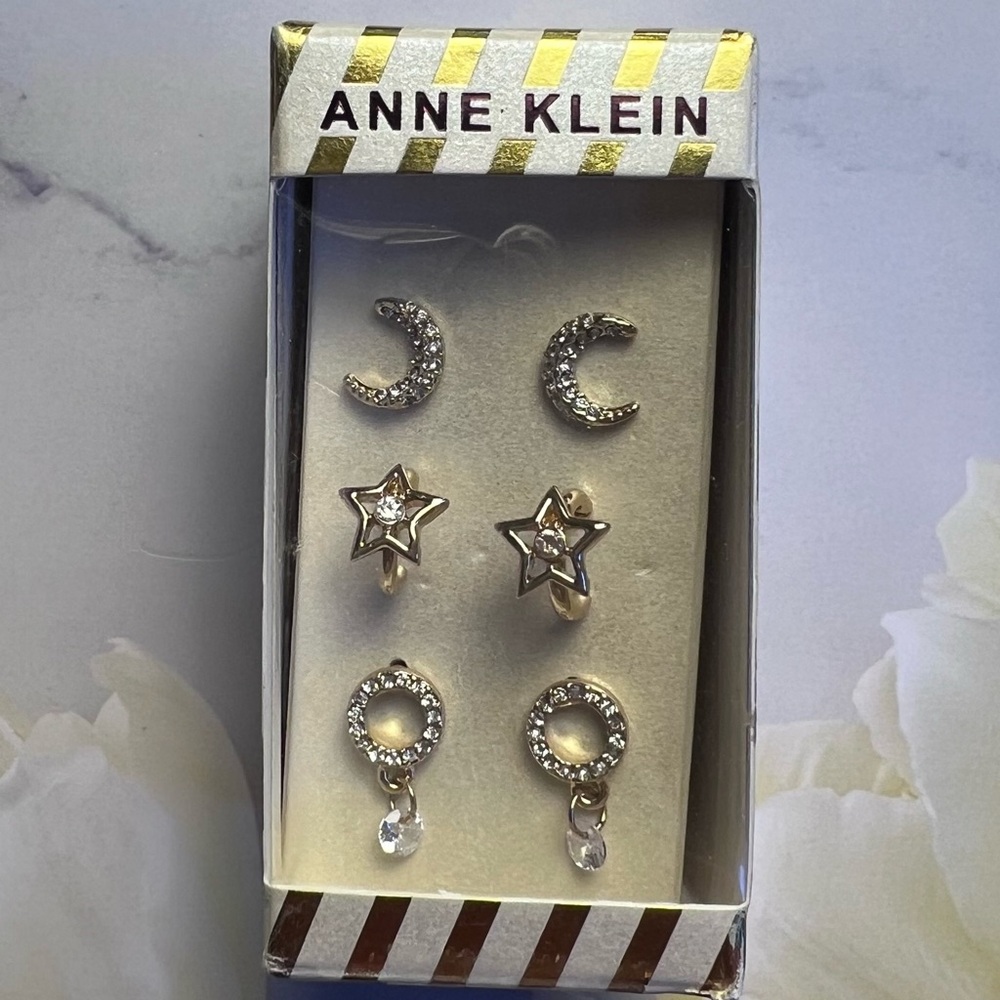 Set of 3 Goldtone Dainty Anne Klein Celestial Earrings